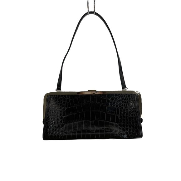 Ann Taylor Handbags - Ann Taylor Womens Clutch Handbag Black Crocodile Embossed Magnetic Sling S